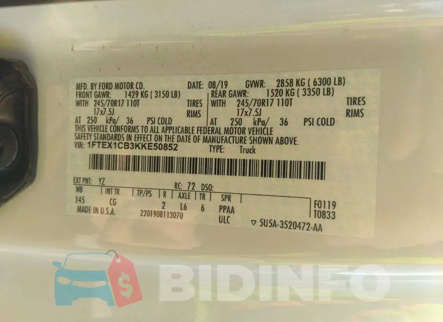 1FTEX1CB3KKE50852 Photo# 9