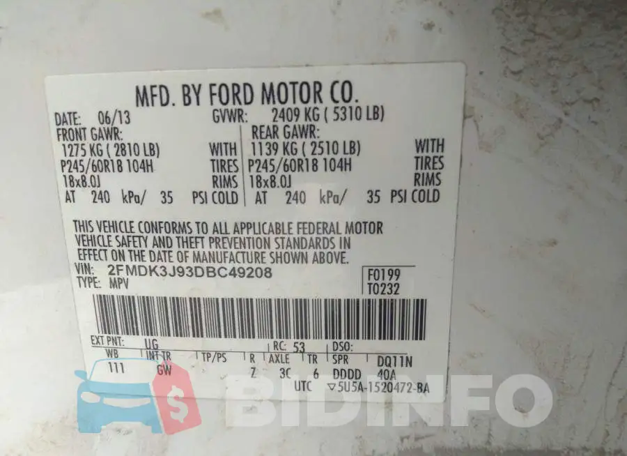 2FMDK3J93DBC49208 Photo# 9