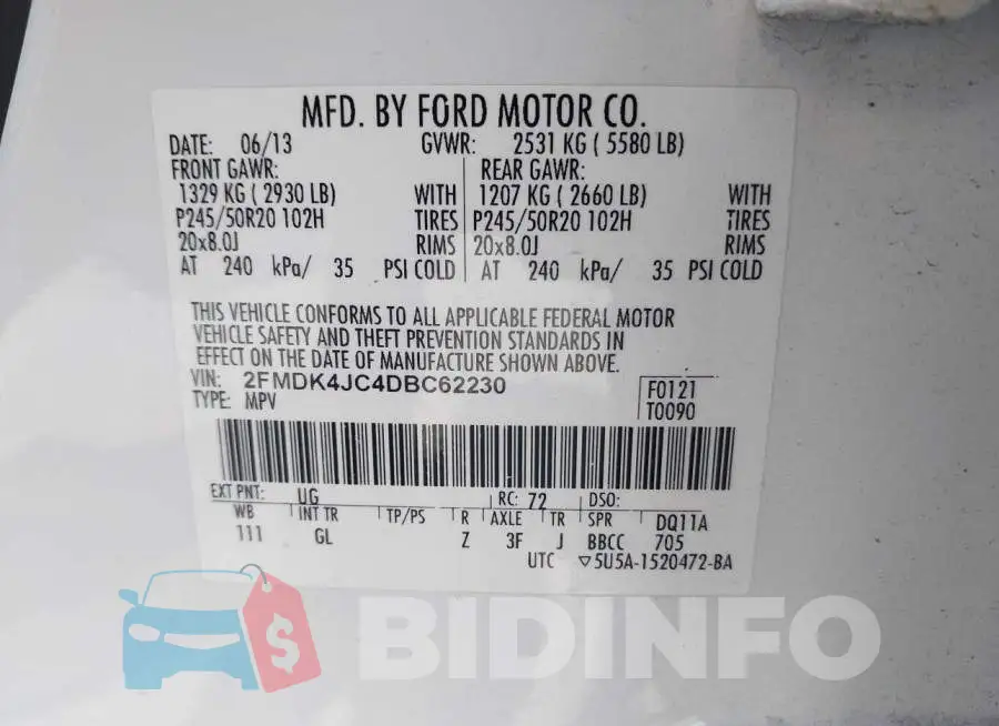 2FMDK4JC4DBC62230 Photo# 9