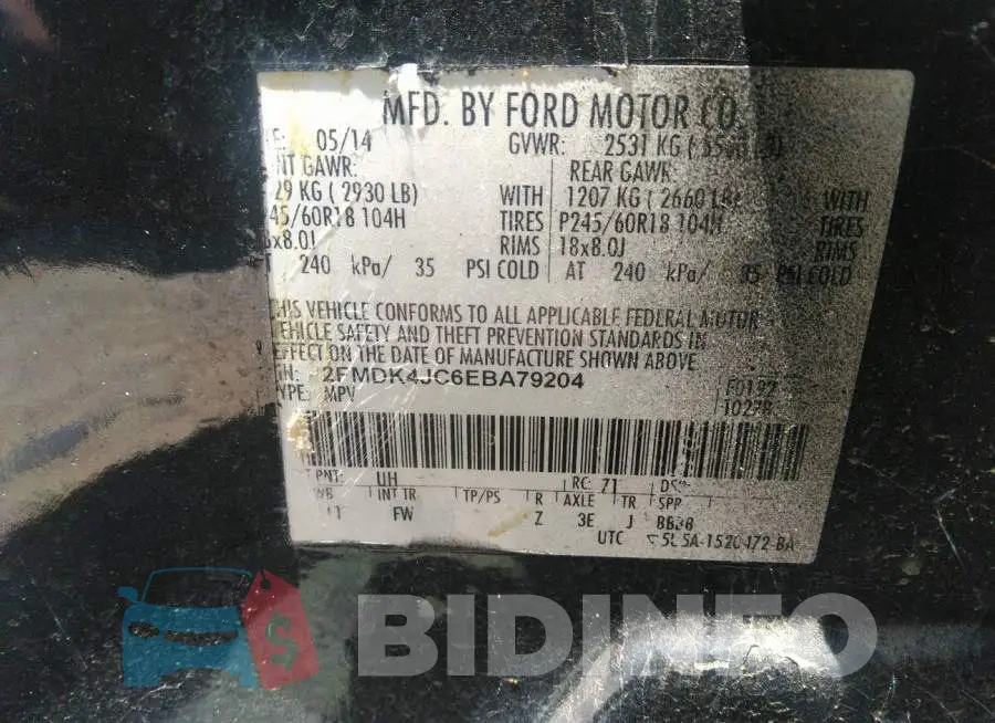 2FMDK4JC6EBA79204 Photo# 9