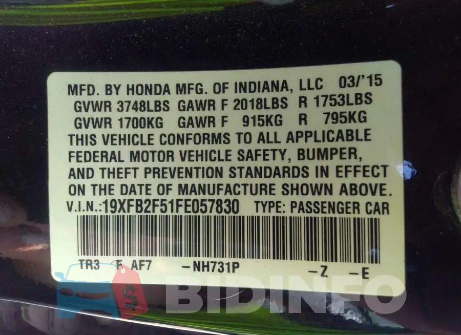 19XFB2F51FE057830 Photo# 9