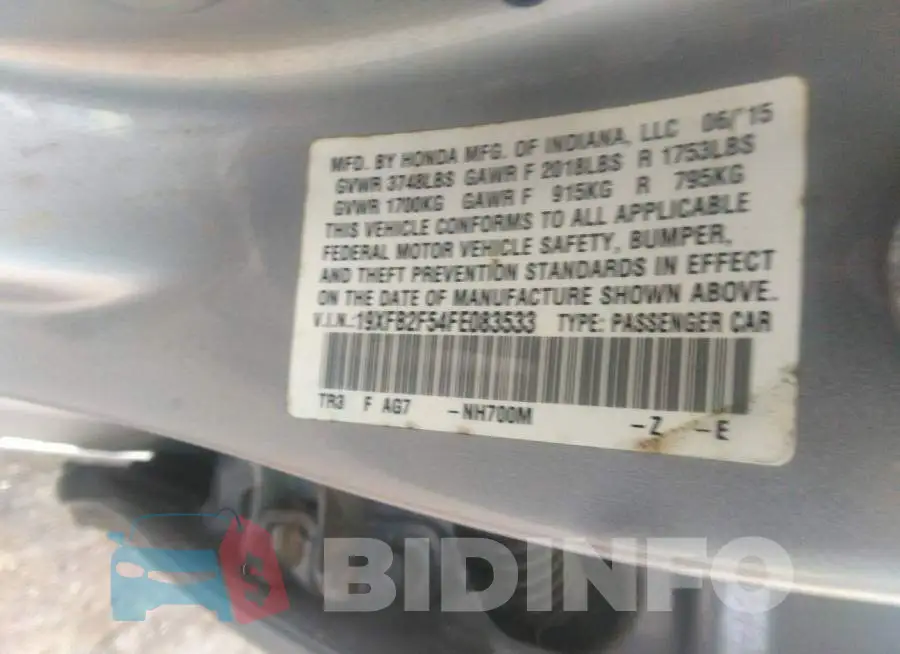 19XFB2F54FE083533 Photo# 9
