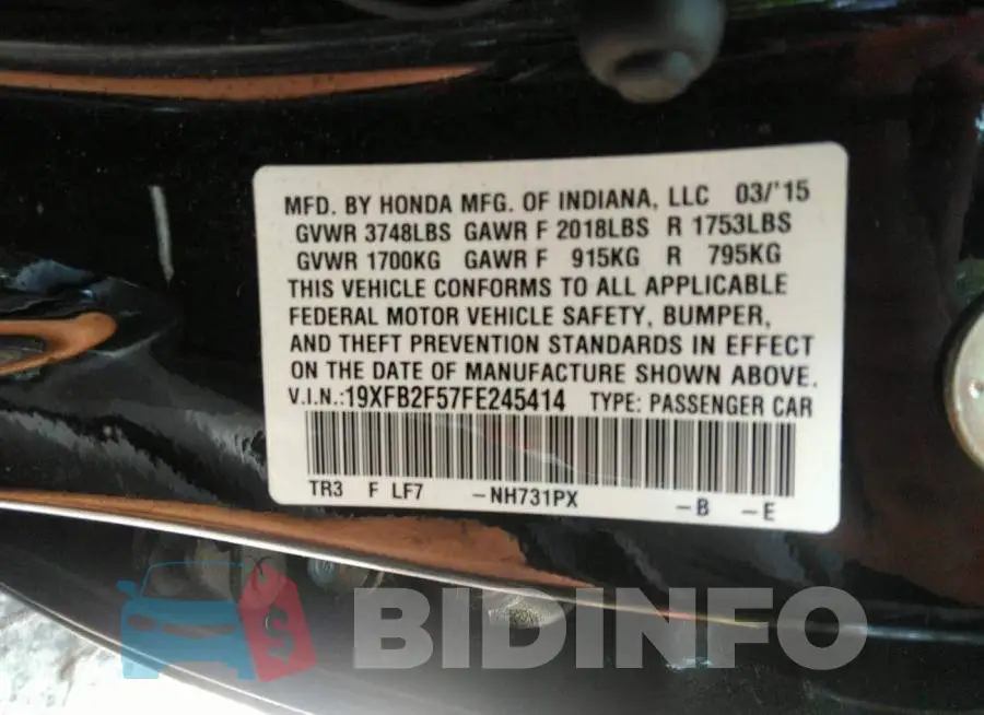 19XFB2F57FE245414 Photo# 9