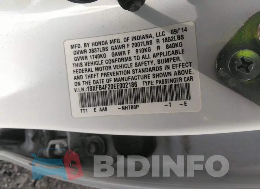 19XFB4F20EE002186 Photo# 9