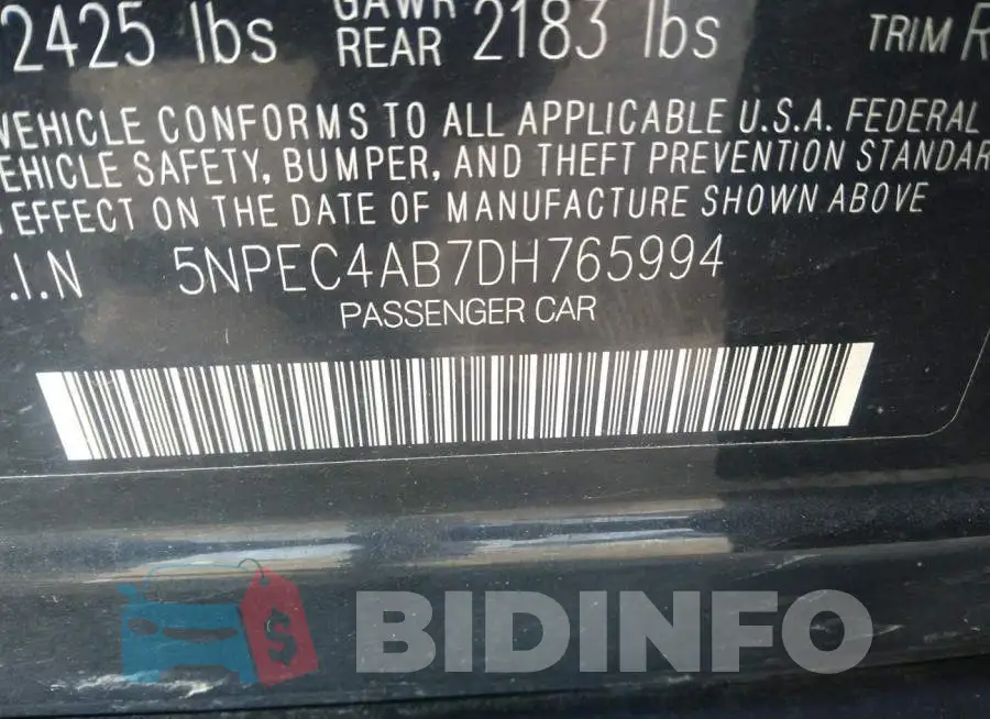 5NPEC4AB7DH765994 Photo# 9