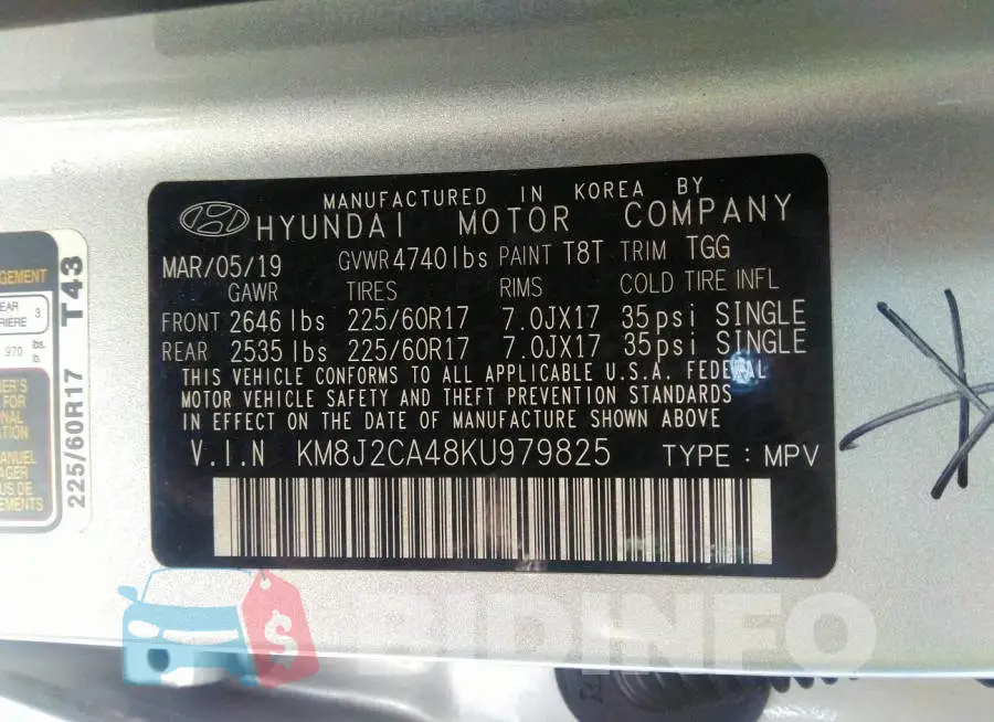 KM8J2CA48KU979825 Photo# 9