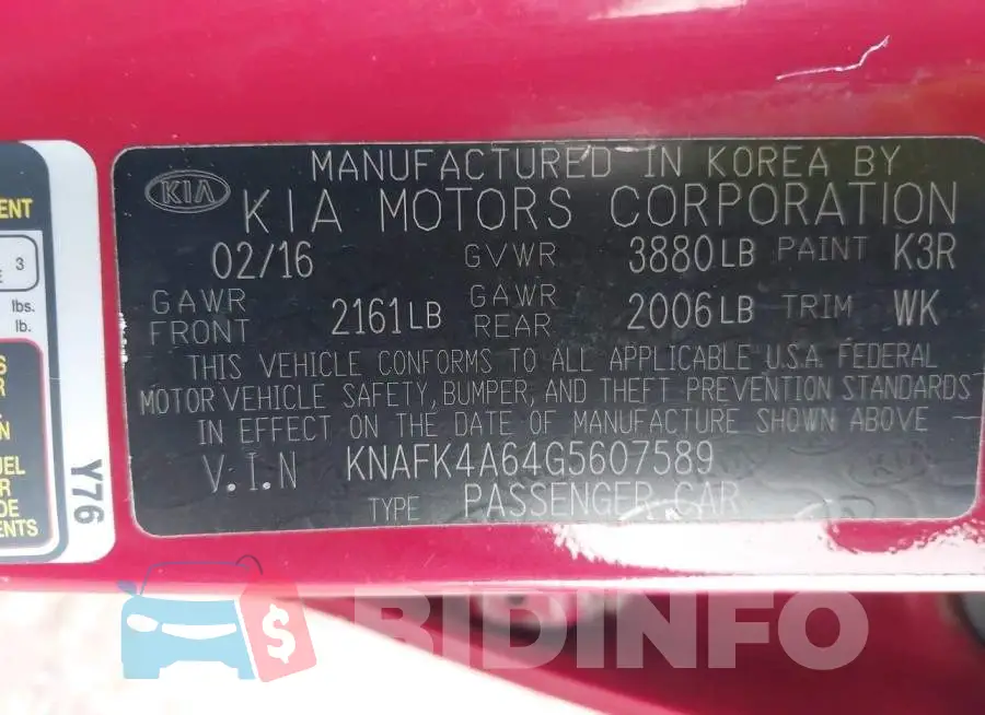 KNAFK4A64G5607589 Photo# 9