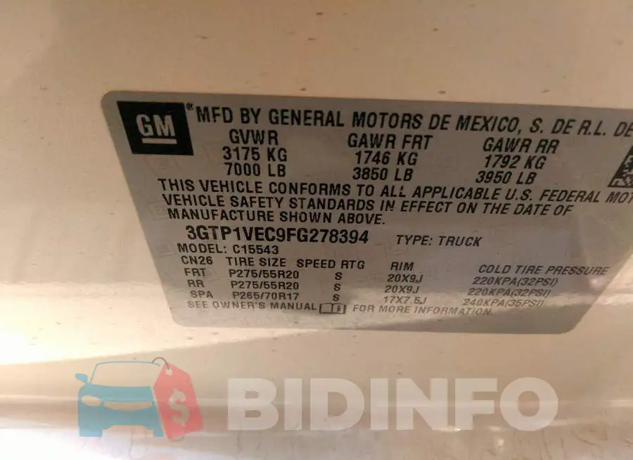 3GTP1VEC9FG278394 Photo# 9