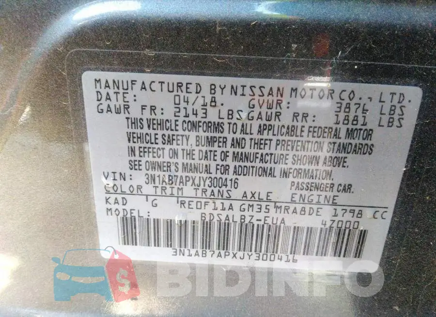 3N1AB7APXJY300416 Photo# 9