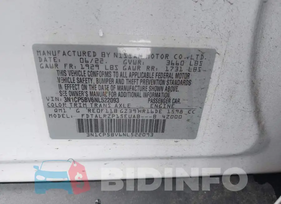 3N1CP5BV6NL522093 Photo# 9