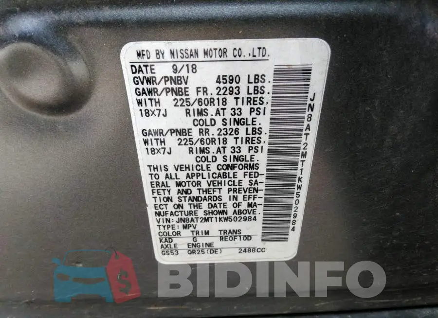 JN8AT2MT1KW502984 Photo# 9