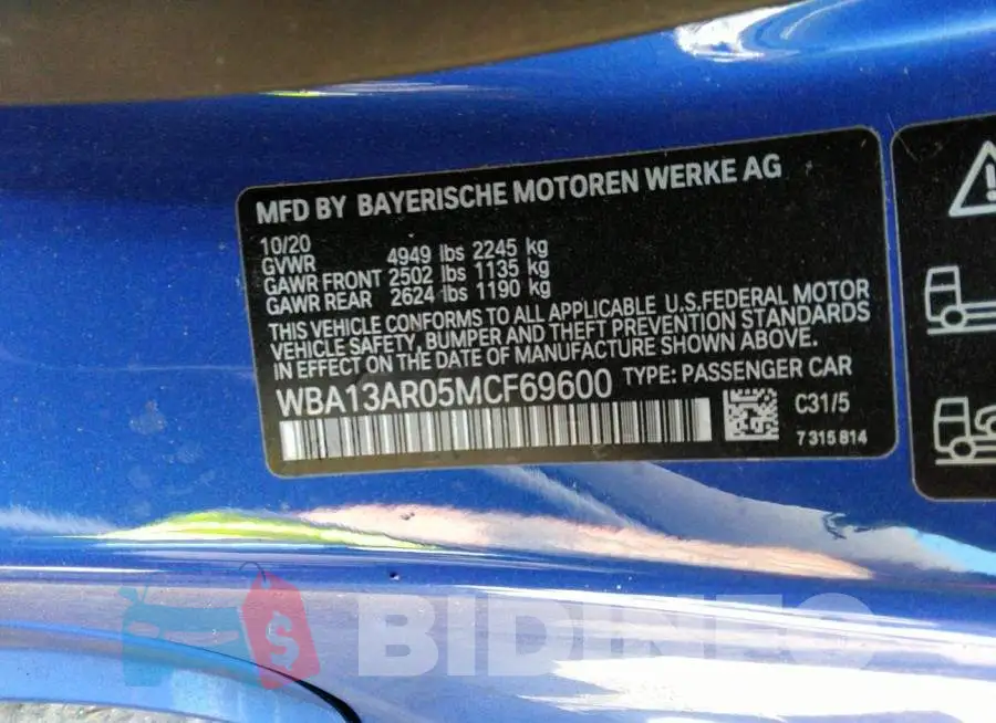 WBA13AR05MCF69600 Photo# 9