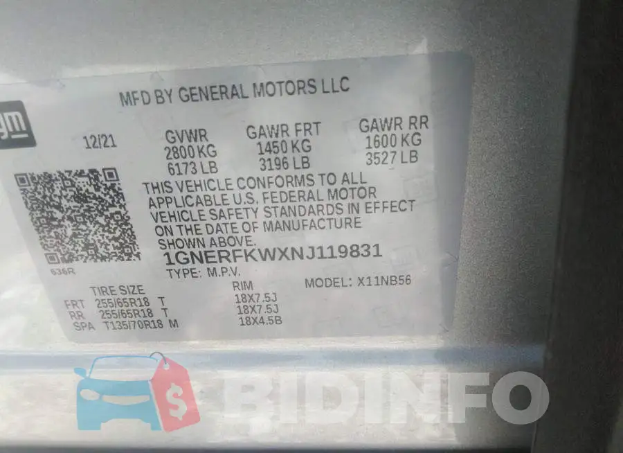 1GNERFKWXNJ119831 Photo# 9 1GNERFKWXNJ119831 Photo# 9