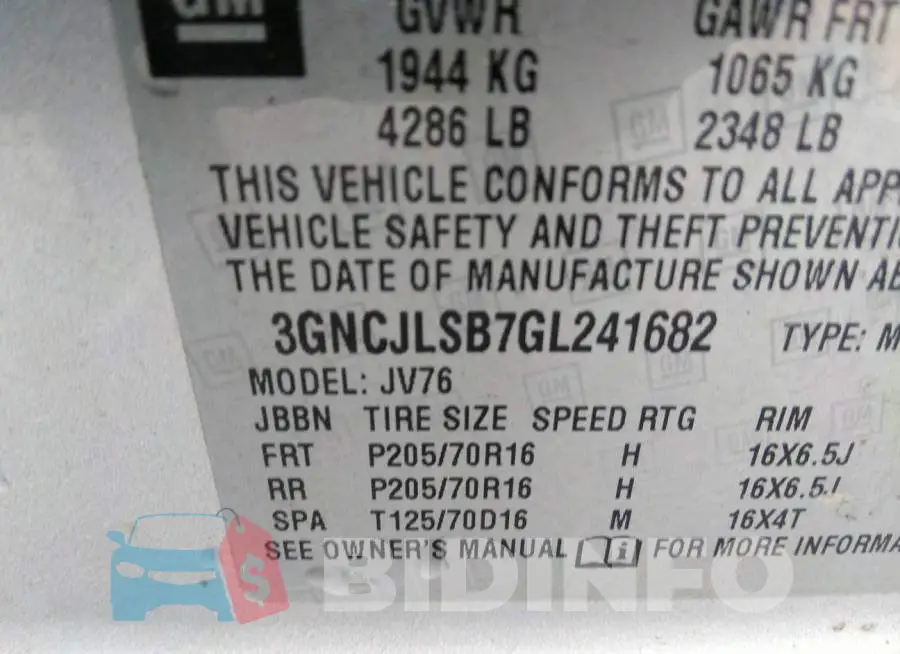3GNCJLSB7GL241682 Photo# 9