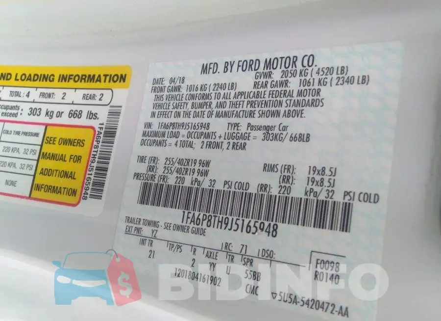 1FA6P8TH9J5165948 Photo# 9