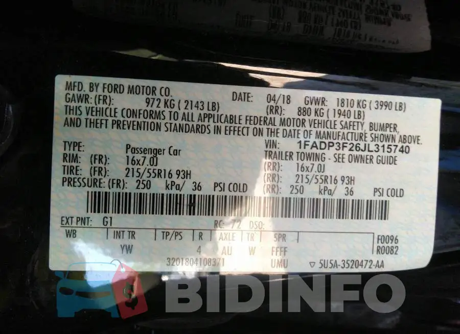 1FADP3F26JL315740 Photo# 9