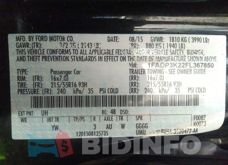 1FADP3K22FL367850 Photo# 9