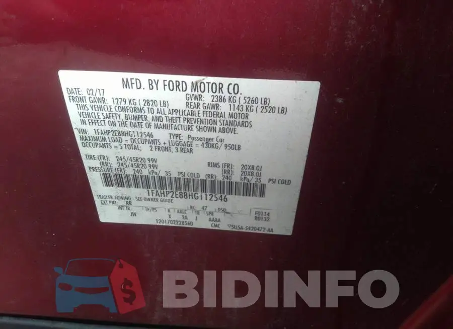 1FAHP2E88HG112546 Photo# 9