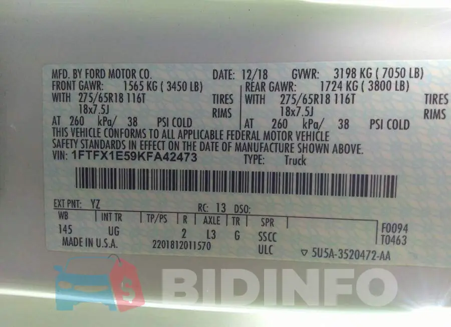 1FTFX1E59KFA42473 Photo# 9