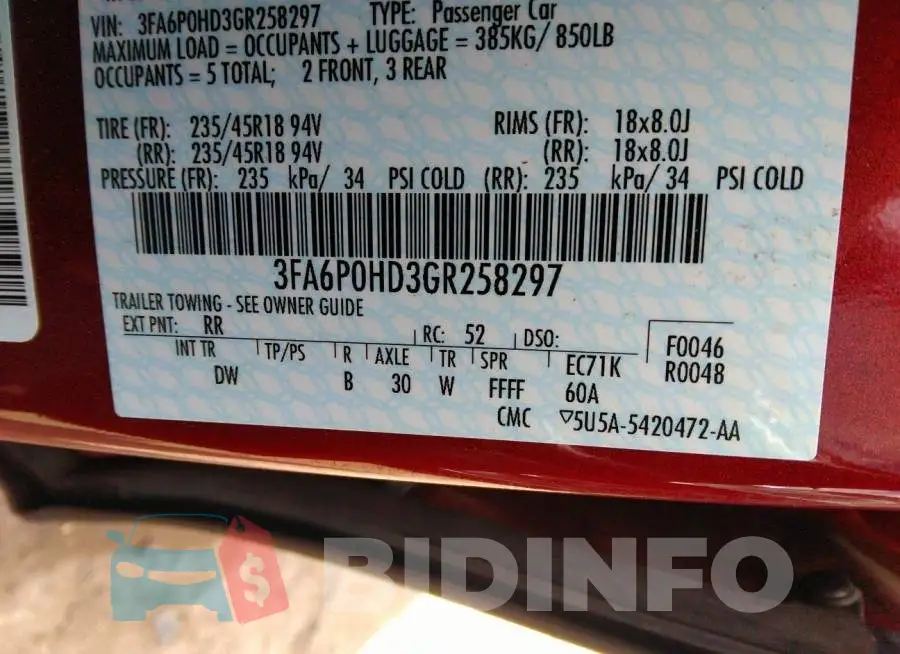 3FA6P0HD3GR258297 Photo# 9