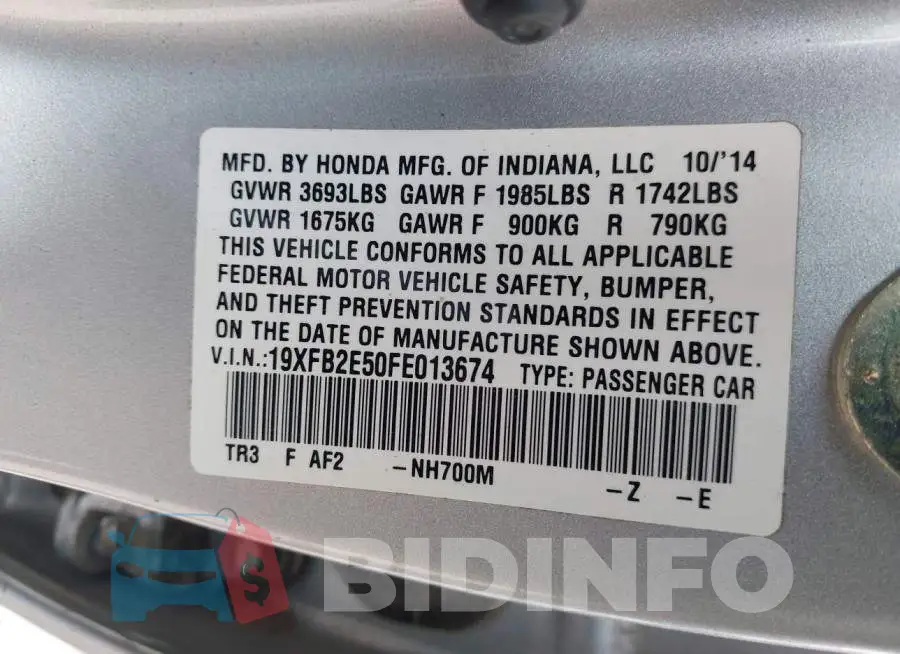 19XFB2E50FE013674 Photo# 9