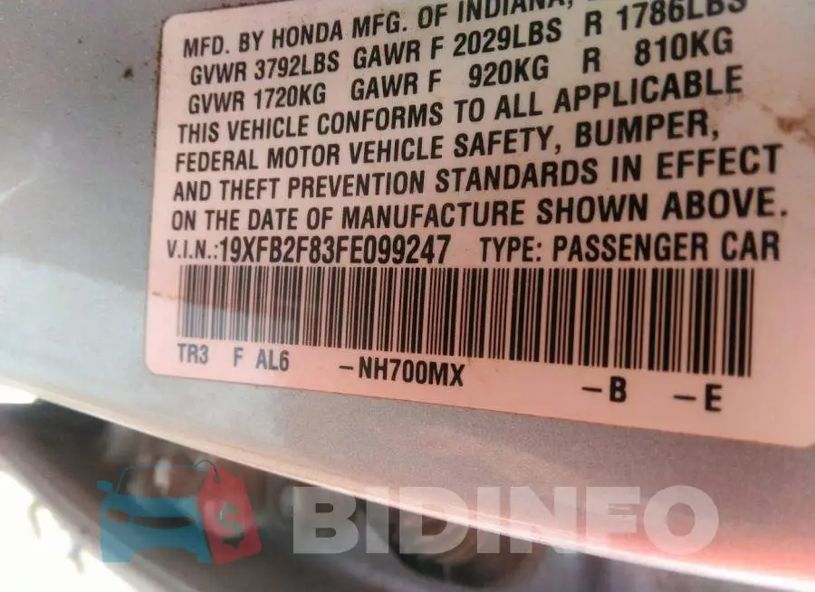 19XFB2F83FE099247 Photo# 9