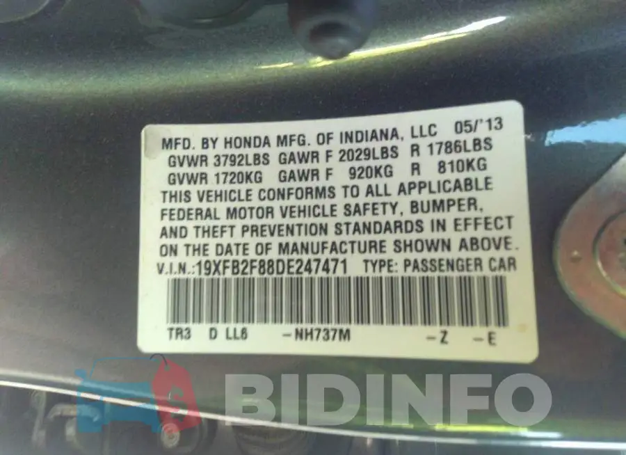 19XFB2F88DE247471 Photo# 9