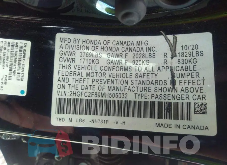 2HGFC2F89MH505032 Photo# 9