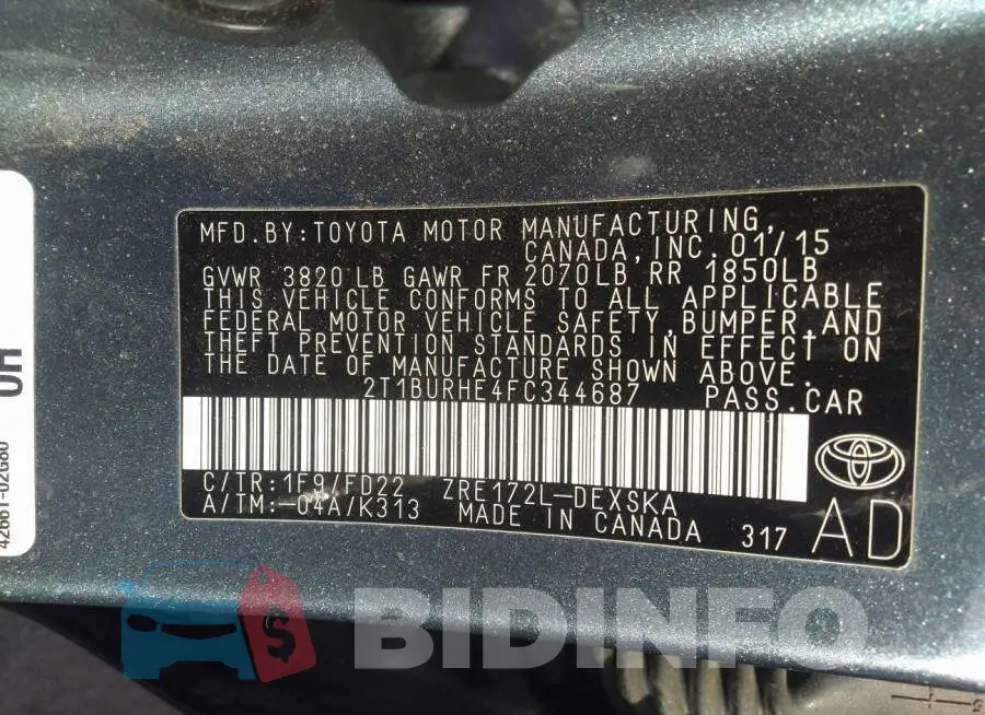 2T1BURHE4FC344687 Photo# 9