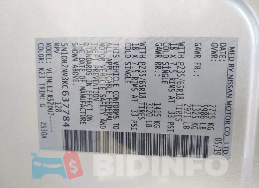 5N1DR2MM3KC637784 Photo# 9