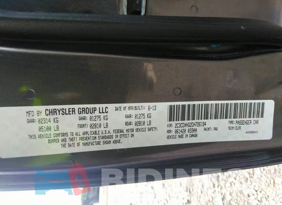 2C3CDXHG2DH726184 Photo# 9