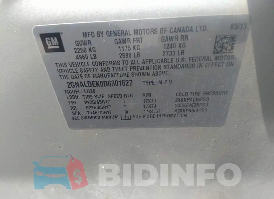 2GNALDEK0D6301627 Photo# 9