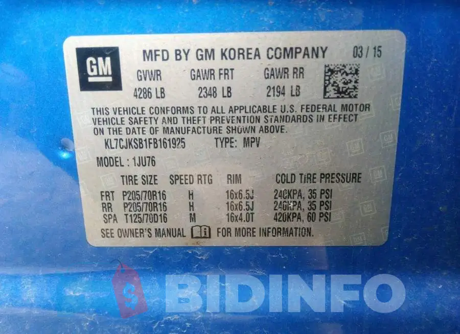 KL7CJKSB1FB161925 Photo# 9