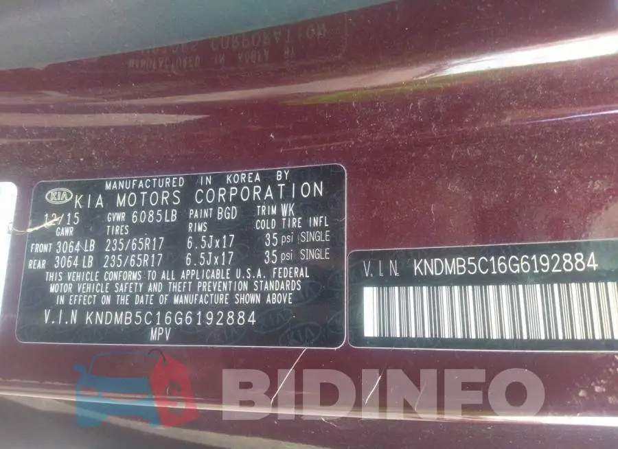KNDMB5C16G6192884 Photo# 9