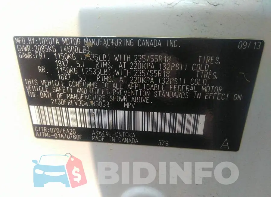 2T3DFREV3DW089833 Photo# 9