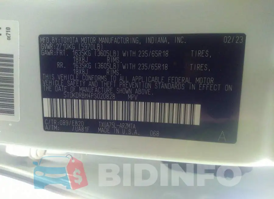 5TDKDRBH4PS020828 Photo# 9