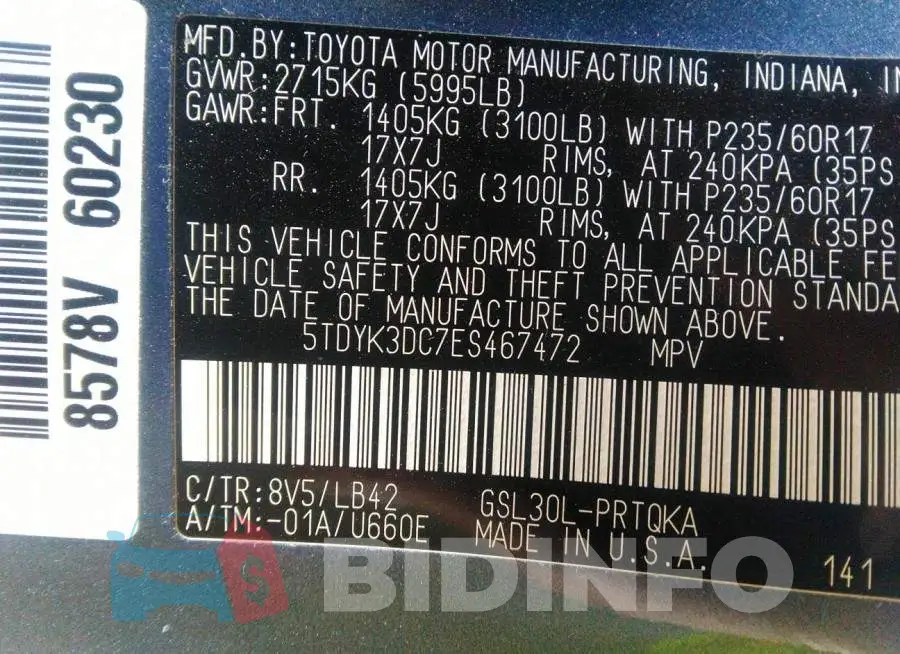 5TDYK3DC7ES467472 Photo# 9