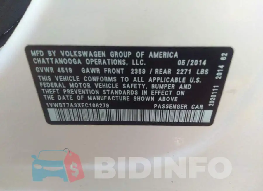 1VWBT7A3XEC106279 Photo# 9