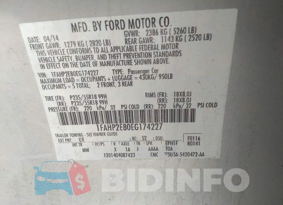 1FAHP2E80EG174227 Photo# 9