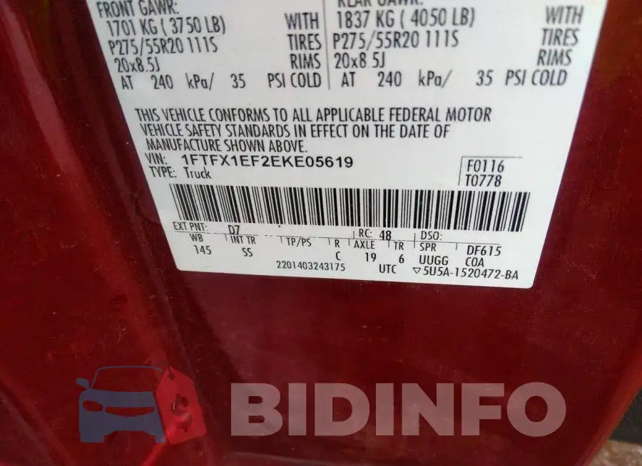 1FTFX1EF2EKE05619 Photo# 9