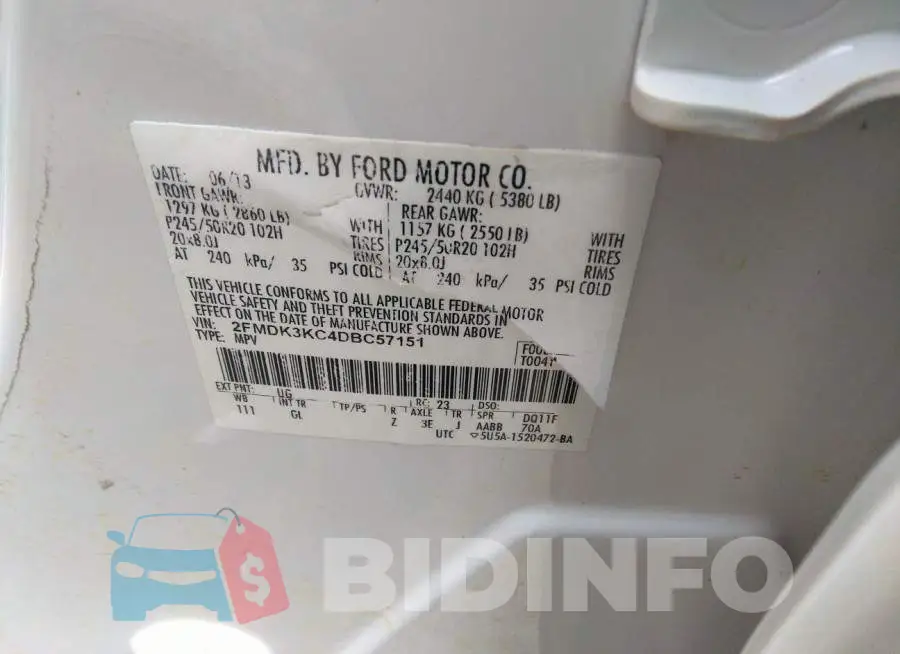 2FMDK3KC4DBC57151 Photo# 9