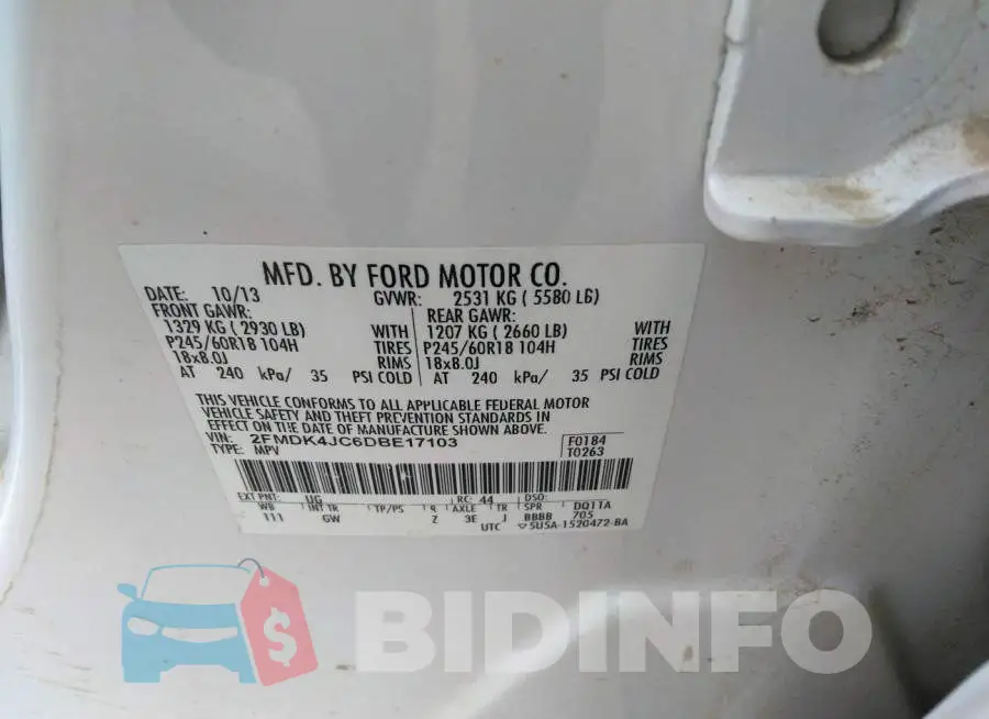 2FMDK4JC6DBE17103 Photo# 9
