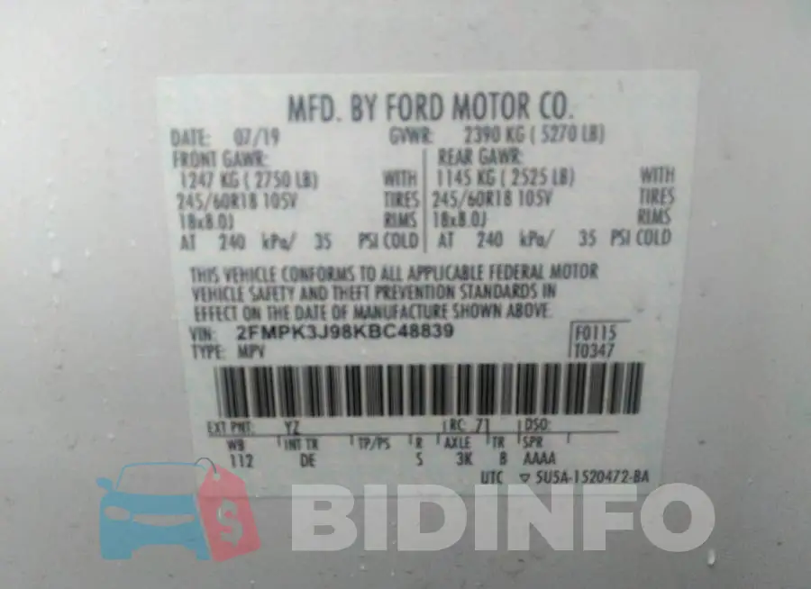 2FMPK3J98KBC48839 Photo# 9