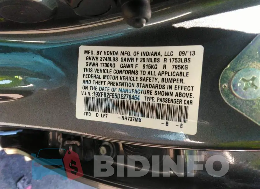 19XFB2F55DE276464 Photo# 9