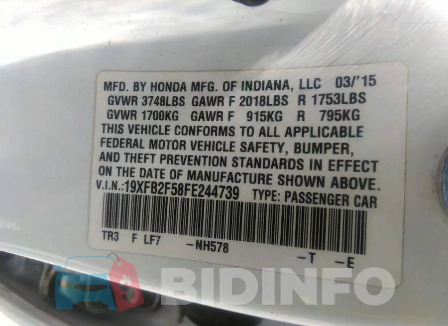 19XFB2F58FE244739 Photo# 9