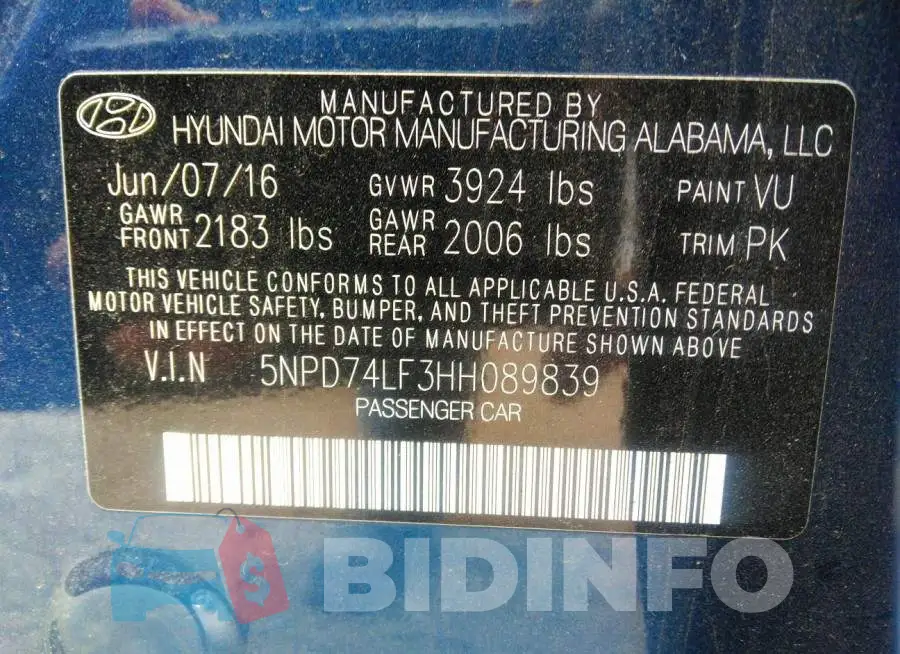 5NPD74LF3HH089839 Photo# 9