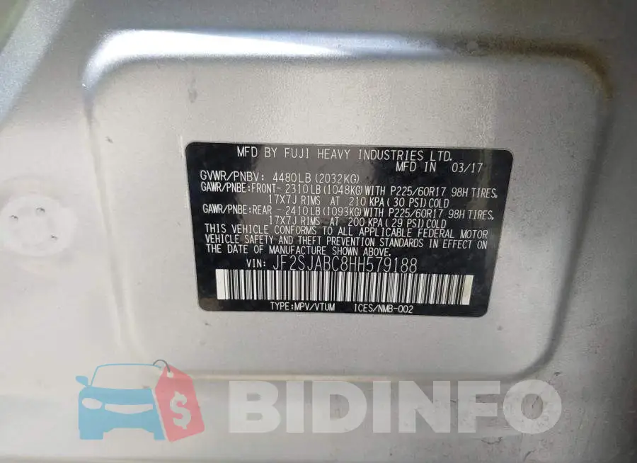 JF2SJABC8HH579188 Photo# 9