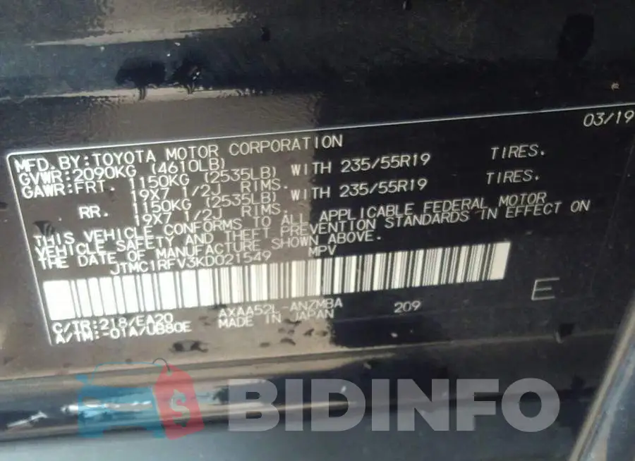 JTMC1RFV3KD021549 Photo# 9