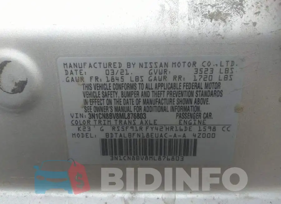 3N1CN8BV8ML876803 Photo# 9