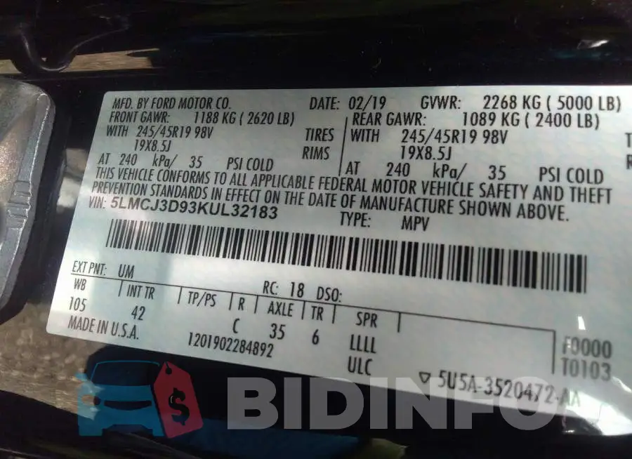 5LMCJ3D93KUL32183 Photo# 9